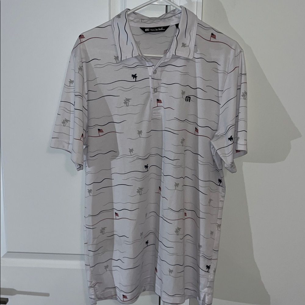 Travis Mathew Fourth of July Golf Polo Shirt Palm Tree American Flag Print Ryder